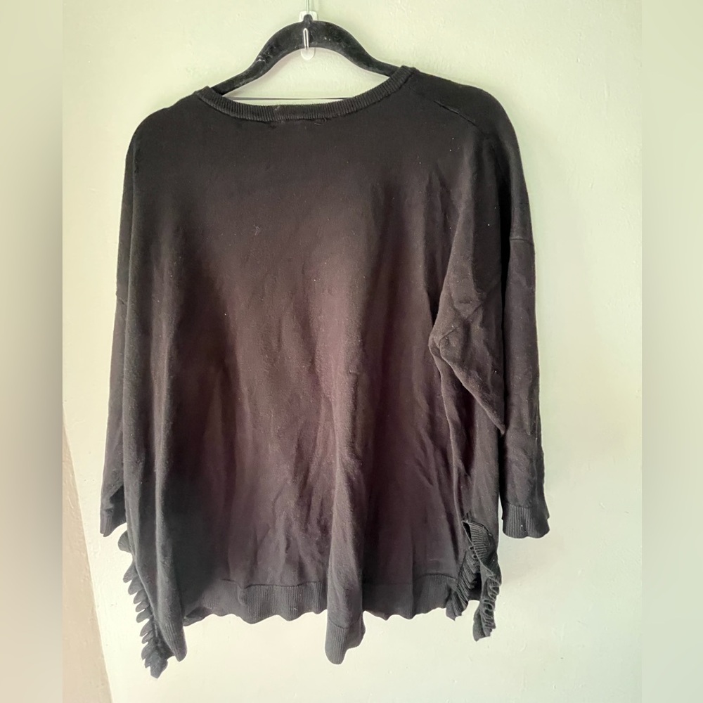 Cable & Gauge Black 3/4 Sleeve Crewneck Sweater  Ruffle Side Slits Women’s Sz 2X - Picture 2 of 5